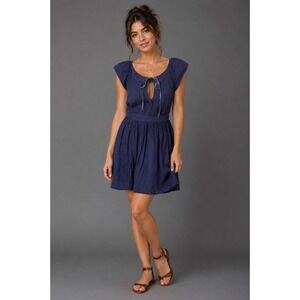 Maeve Silk Dress Womens Size 8 Blue Sapphire Smocked Ingrid Flutter Bow 100%